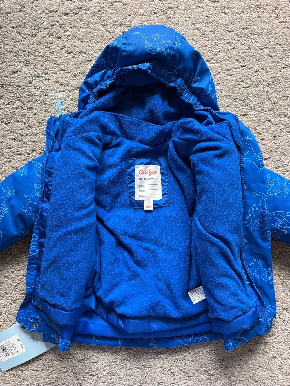 Cat & Jack 3-in-1 Snowplay Jacket Blue Dinosaur All-Weather Coat Boys 2T NWT